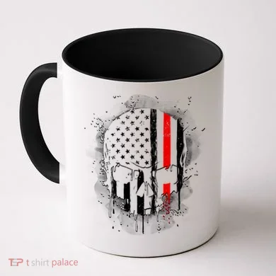 Firemen Red Line Flag Skull Coffee Mug