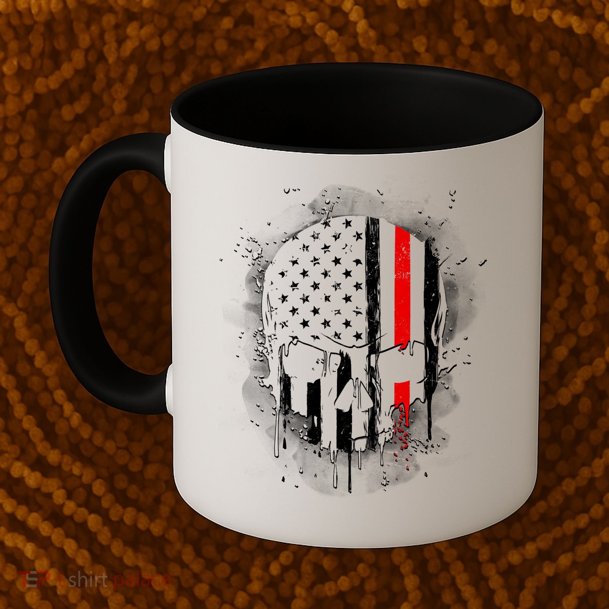 Firemen Red Line Flag Skull Coffee Mug