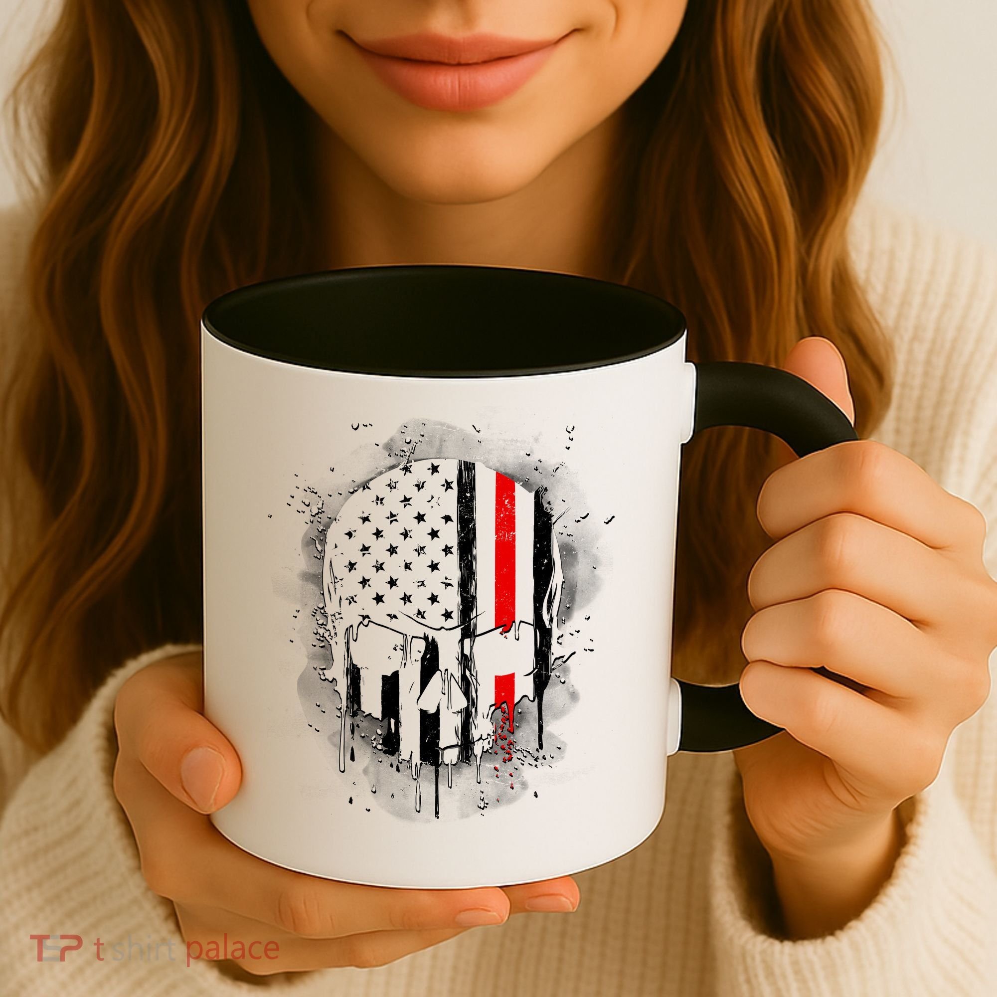 Firemen Red Line Flag Skull Coffee Mug