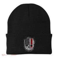 Firemen Red Line Flag Skull Beanie thumb 0