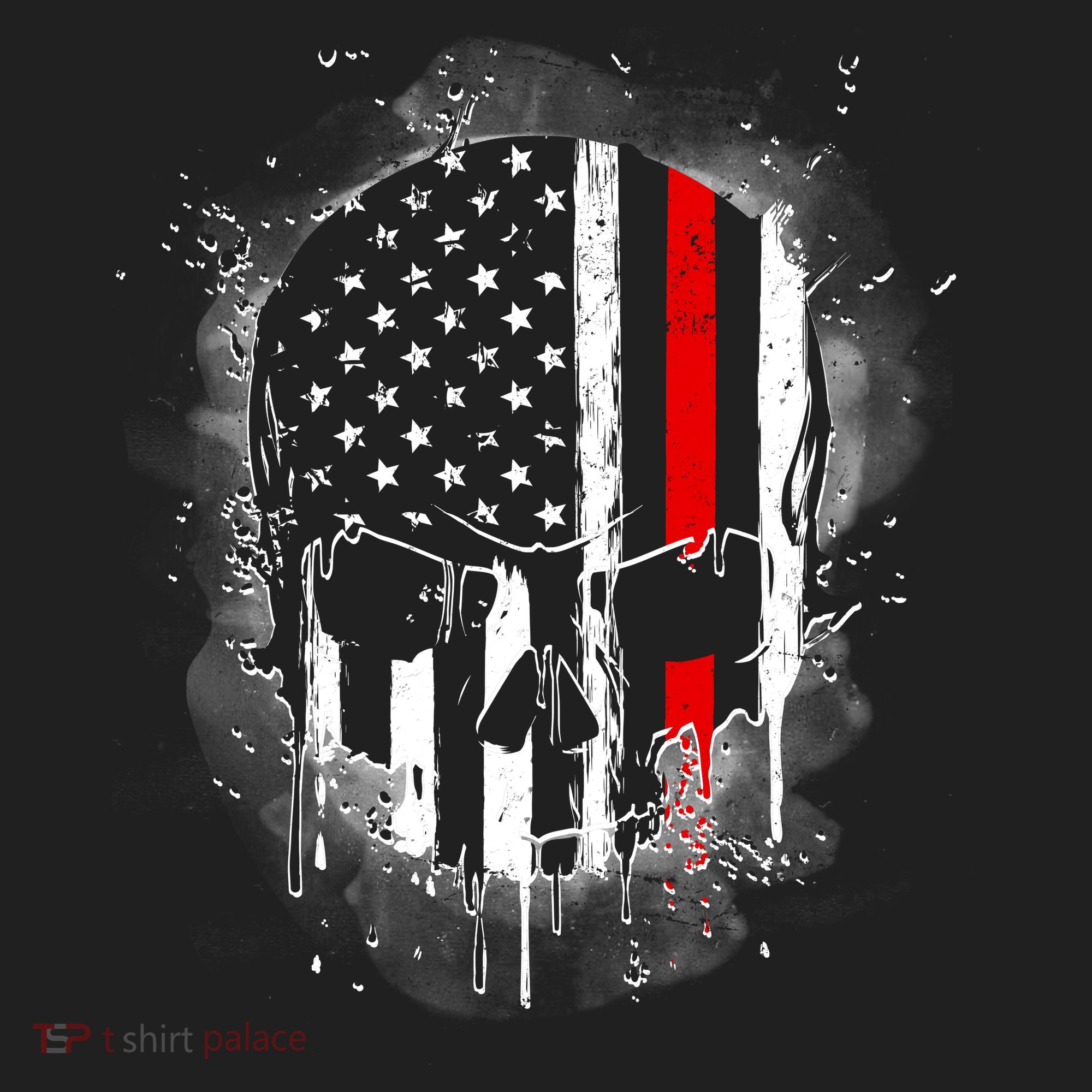 Firemen Red Line Flag Skull Beanie