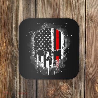Firemen Red Line Flag Skull Coaster