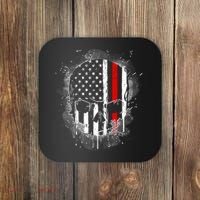 Firemen Red Line Flag Skull Coaster thumb 0