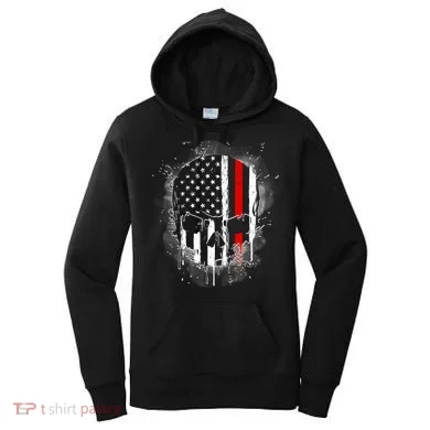 Firemen Red Line Flag Skull Women's Hoodie