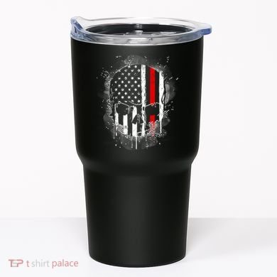 Firemen Red Line Flag Skull Tumbler