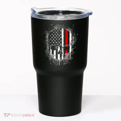 Firemen Red Line Flag Skull Tumbler