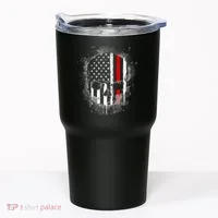 Firemen Red Line Flag Skull Tumbler thumb 0