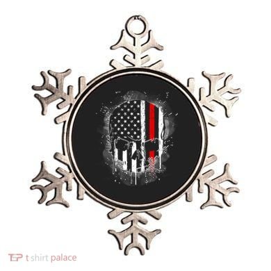 Firemen Red Line Flag Skull Ornament