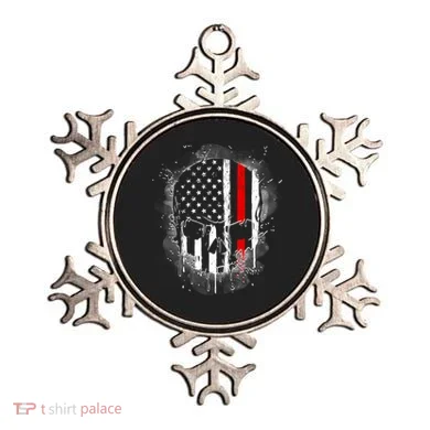 Firemen Red Line Flag Skull Ornament