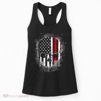 Firemen Red Line Flag Skull Women's Tank Top thumb 0