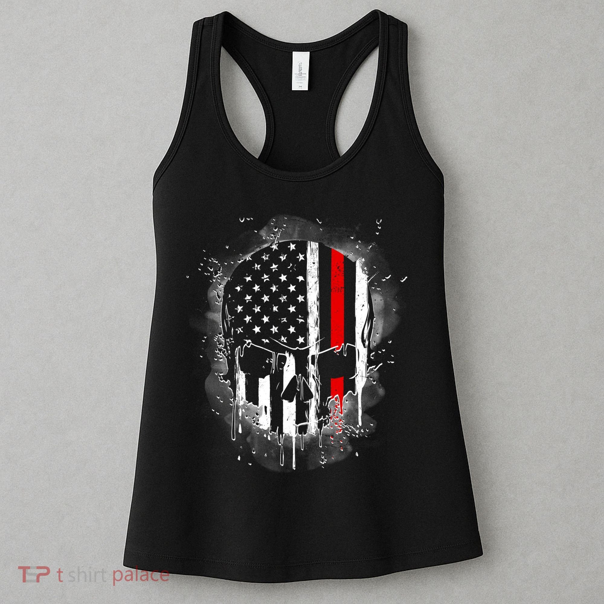 Firemen Red Line Flag Skull Women's Tank Top