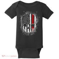 Firemen Red Line Flag Skull Baby Bodysuit thumb 0