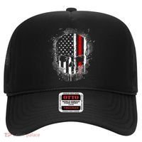 Firemen Red Line Flag Skull Hat thumb 0