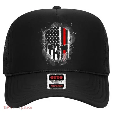 Firemen Red Line Flag Skull Hat