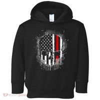 Firemen Red Line Flag Skull Toddler Hoodie thumb 0