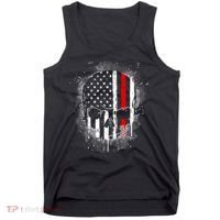 Firemen Red Line Flag Skull Tank Top thumb 0
