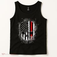 Firemen Red Line Flag Skull Tank Top thumb 2