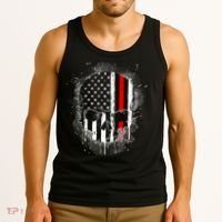 Firemen Red Line Flag Skull Tank Top thumb 3