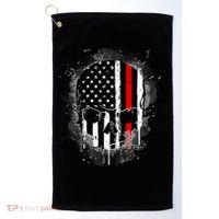 Firemen Red Line Flag Skull Golf Towel thumb 0