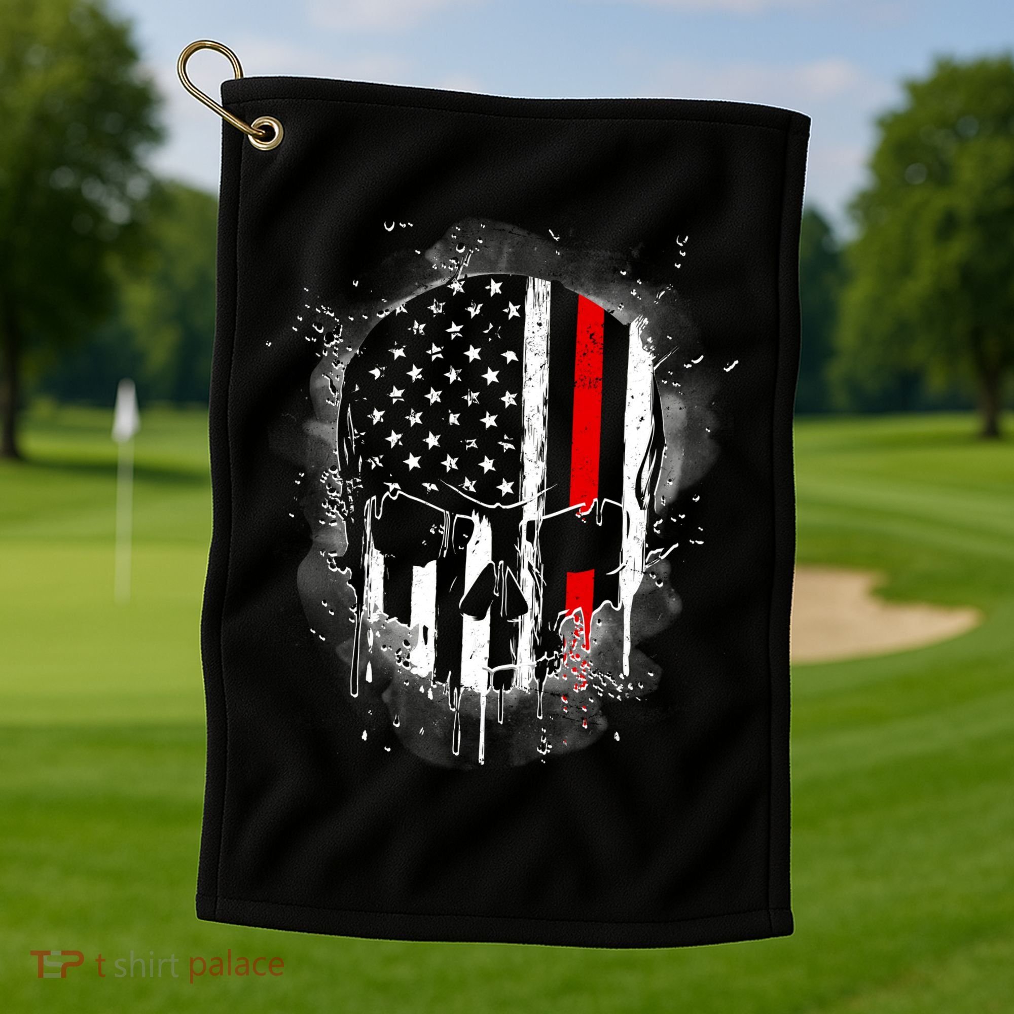 Firemen Red Line Flag Skull Golf Towel