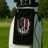 Firemen Red Line Flag Skull Golf Towel thumb 2
