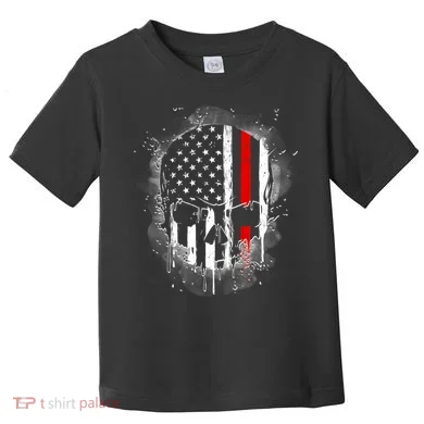 Firemen Red Line Flag Skull Toddler T-Shirt