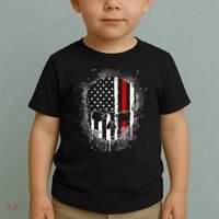 Firemen Red Line Flag Skull Toddler T-Shirt thumb 2