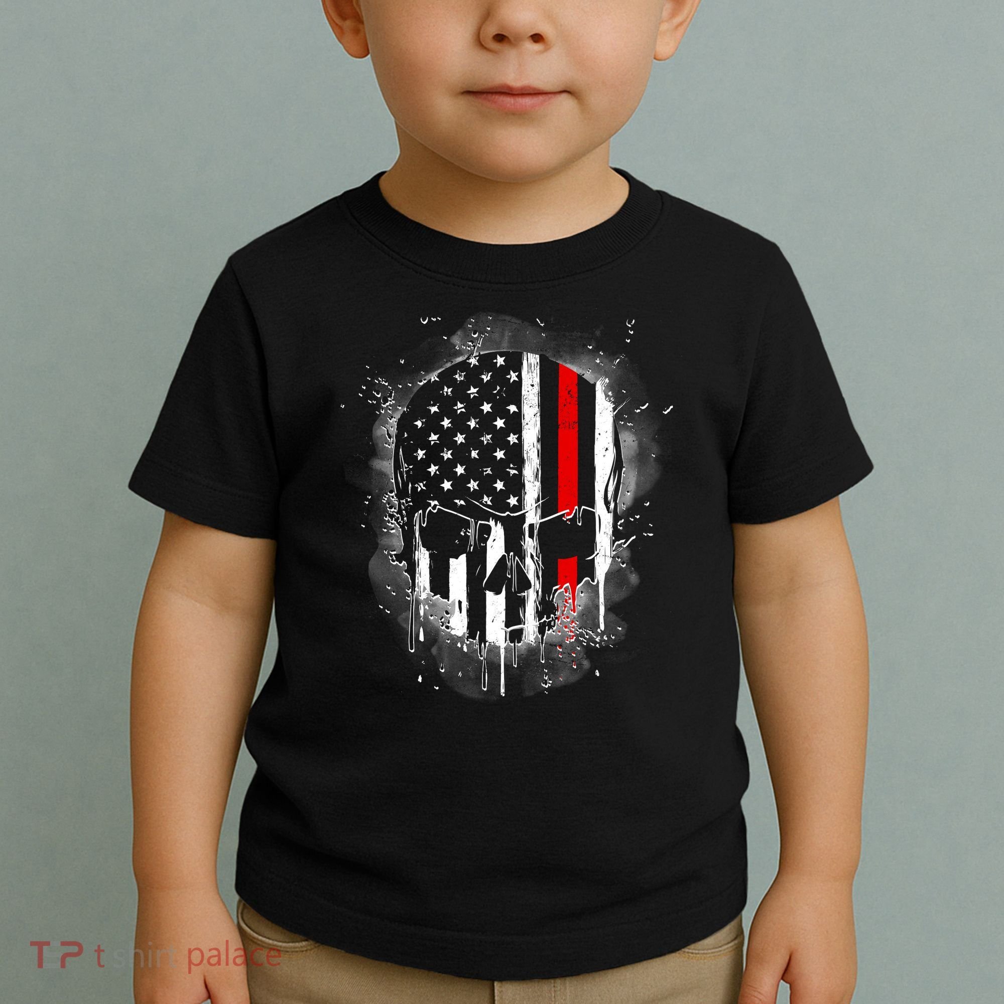 Firemen Red Line Flag Skull Toddler T-Shirt