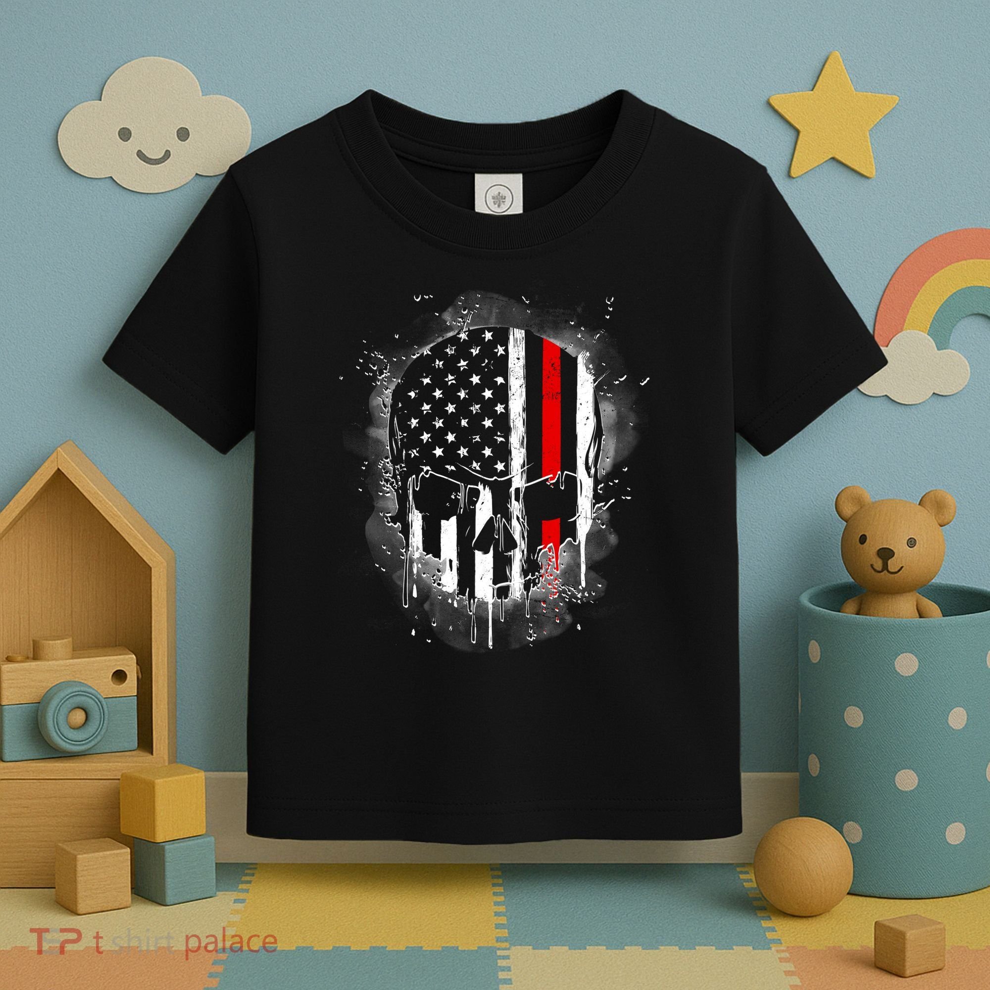 Firemen Red Line Flag Skull Toddler T-Shirt