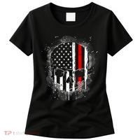 Firemen Red Line Flag Skull Women's T-Shirt thumb 0