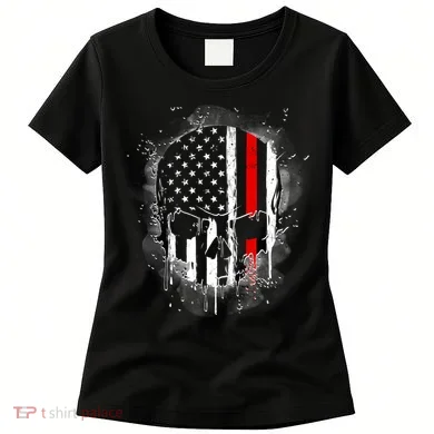 Firemen Red Line Flag Skull Women's T-Shirt