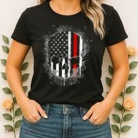 Firemen Red Line Flag Skull Women's T-Shirt thumb 2