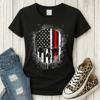 Firemen Red Line Flag Skull Women's T-Shirt thumb 3