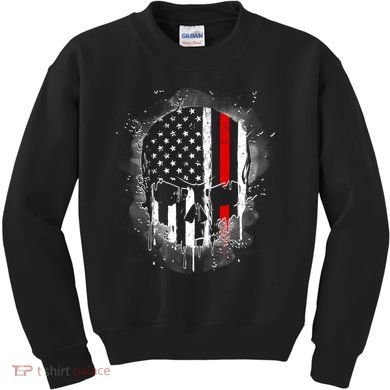 Firemen Red Line Flag Skull Kids Sweatshirt
