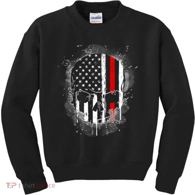 Firemen Red Line Flag Skull Kids Sweatshirt