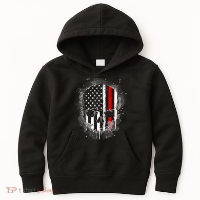 Firemen Red Line Flag Skull Kids Hoodie