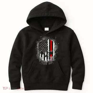 Firemen Red Line Flag Skull Kids Hoodie