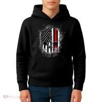 Firemen Red Line Flag Skull Kids Hoodie thumb 4