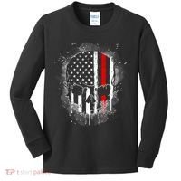 Firemen Red Line Flag Skull Kids Long Sleeve Shirt thumb 0