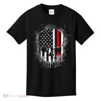 Firemen Red Line Flag Skull Kids T-Shirt thumb 0