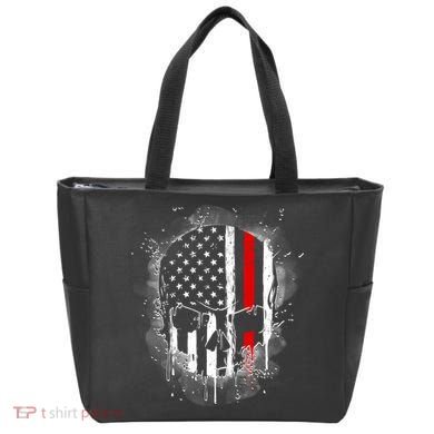 Firemen Red Line Flag Skull Tote Bag