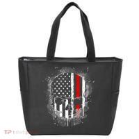 Firemen Red Line Flag Skull Tote Bag thumb 0