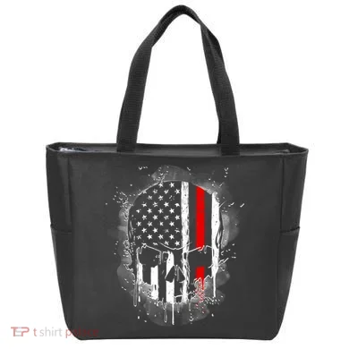 Firemen Red Line Flag Skull Tote Bag