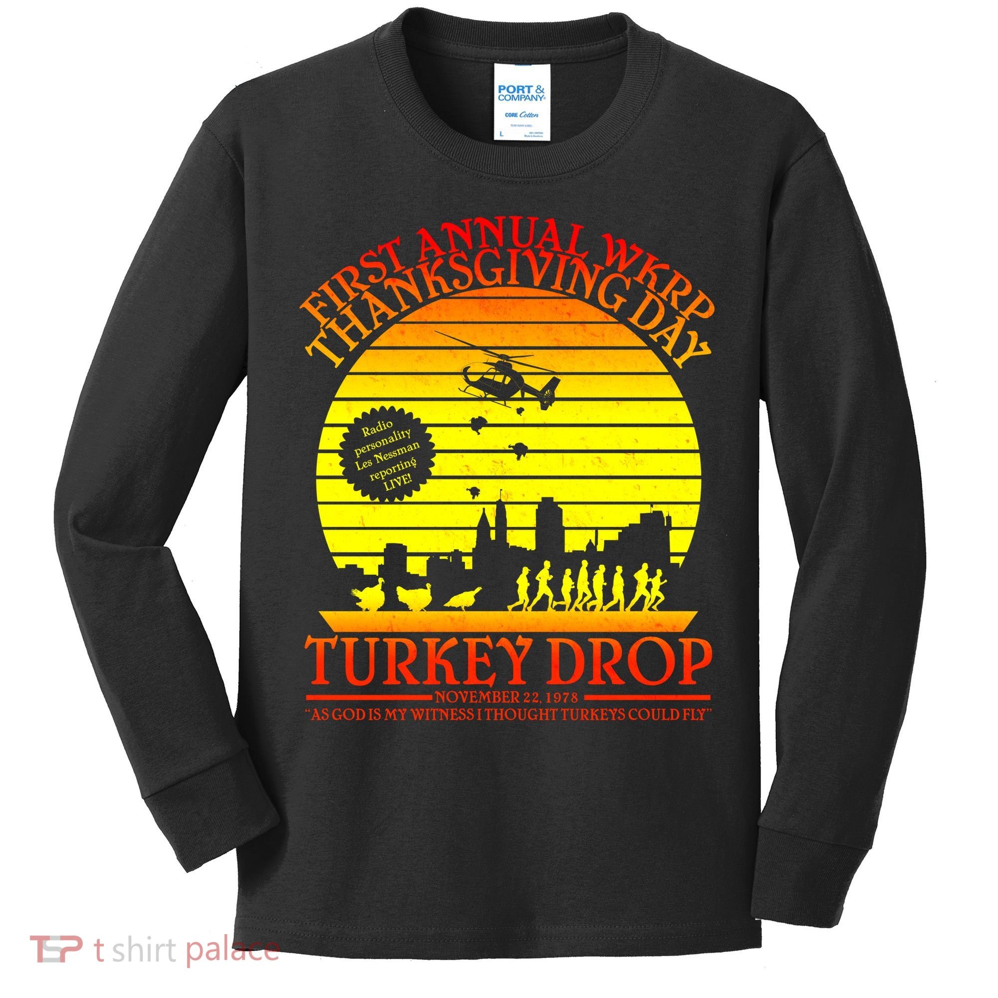 First Annual WKRP Thanksgiving Day Turkey Drop Retro Kids Long Sleeve Shirt