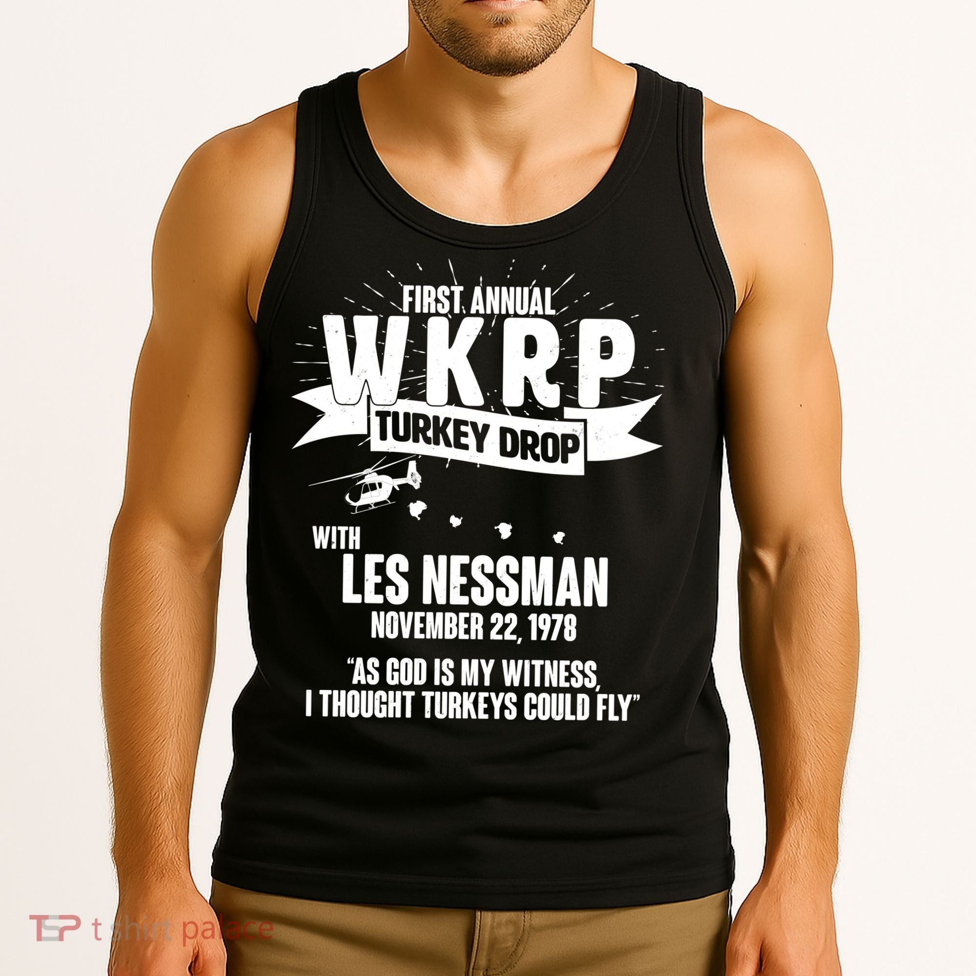 First Annual WKRP Turkey Drop With Les Nessman Tank Top