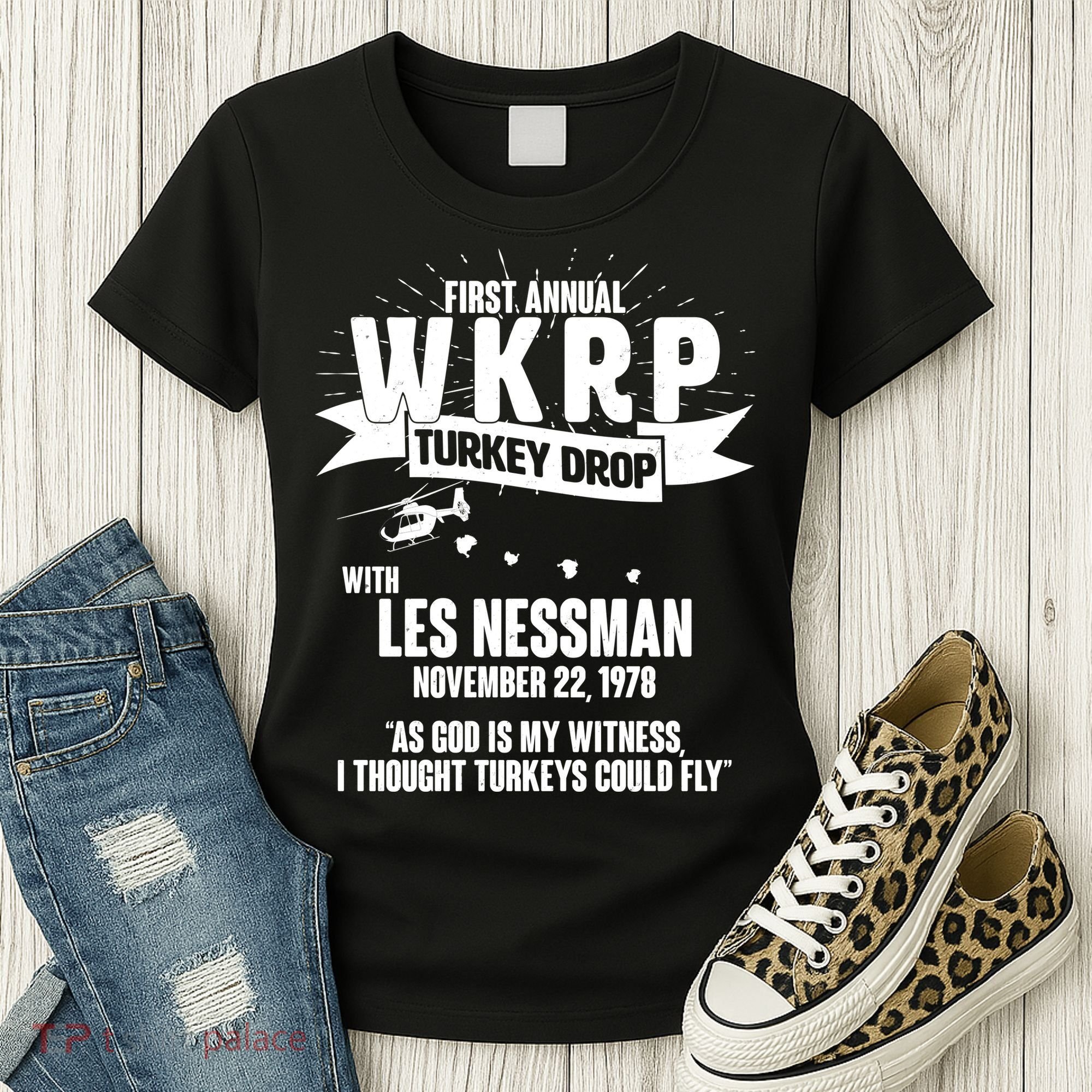 First Annual WKRP Turkey Drop With Les Nessman Women's T-Shirt