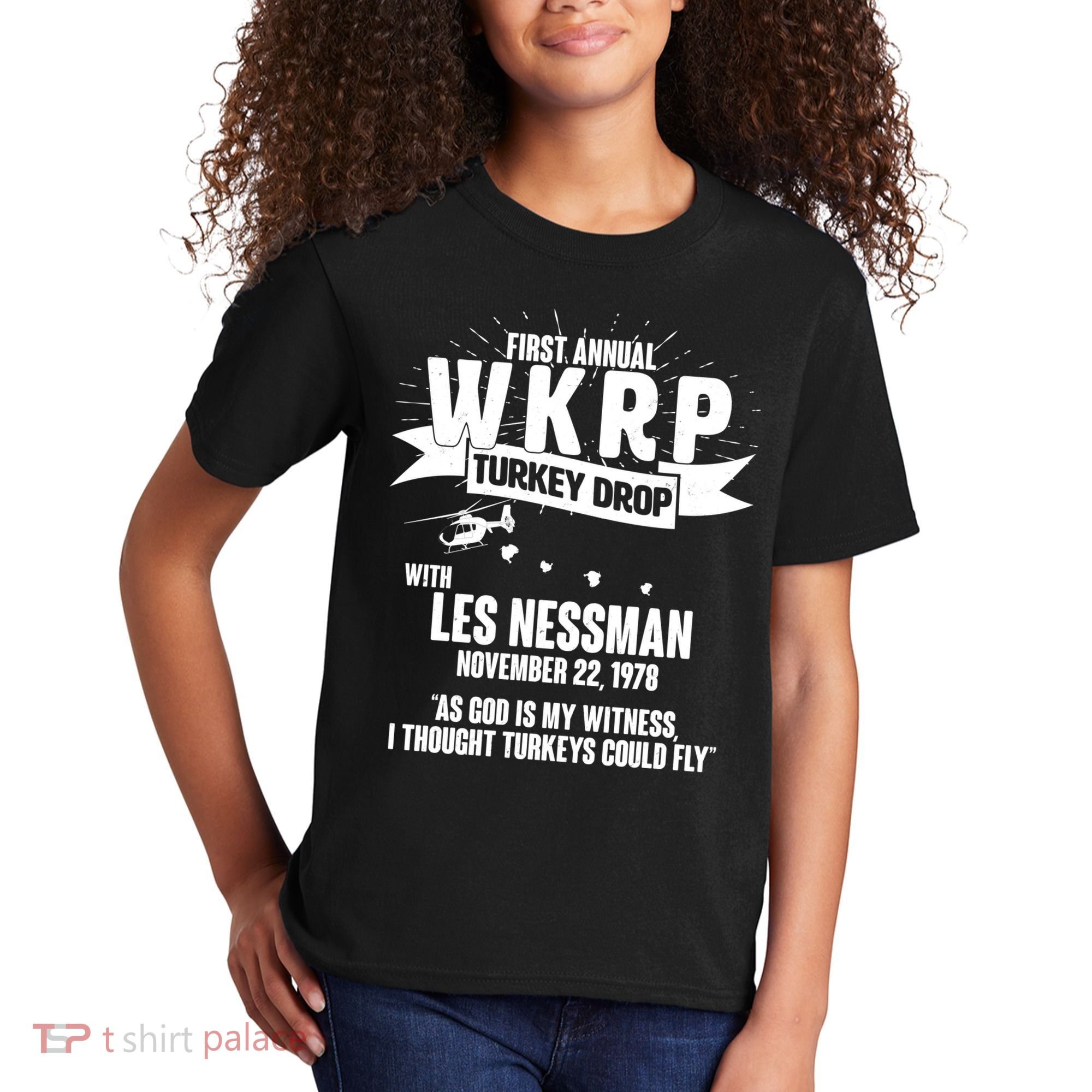 First Annual WKRP Turkey Drop With Les Nessman Kids T-Shirt