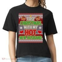 First Christmas With Hot Husband Ugly Sweater Comfort Colors Boxy T-Shirt thumb 0