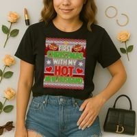 First Christmas With Hot Husband Ugly Sweater Comfort Colors Boxy T-Shirt thumb 2