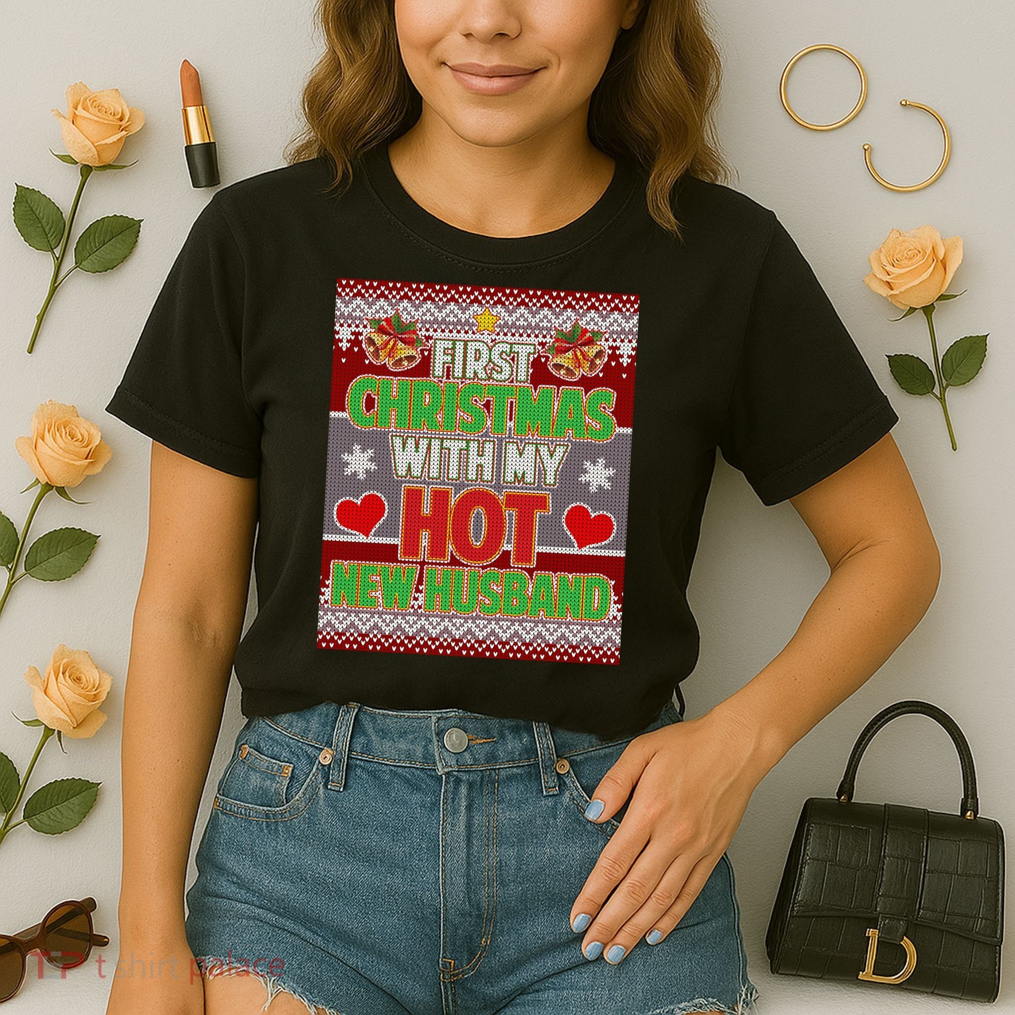 First Christmas With Hot Husband Ugly Sweater Comfort Colors Boxy T-Shirt